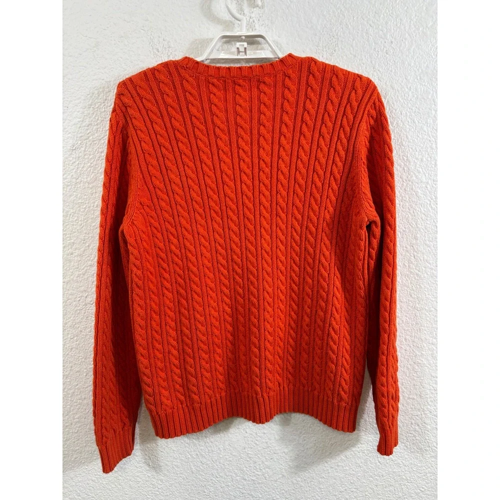 Lauren Ralph Lauren Orange Cable‎ Knit Crest Sweater Medium Cotton Long Sleeve